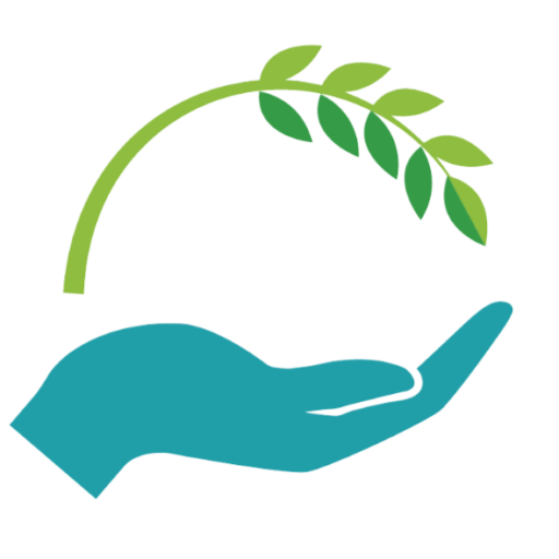 The teal, outstretched hand framed with a green vine from the Broomfield FISH logo.